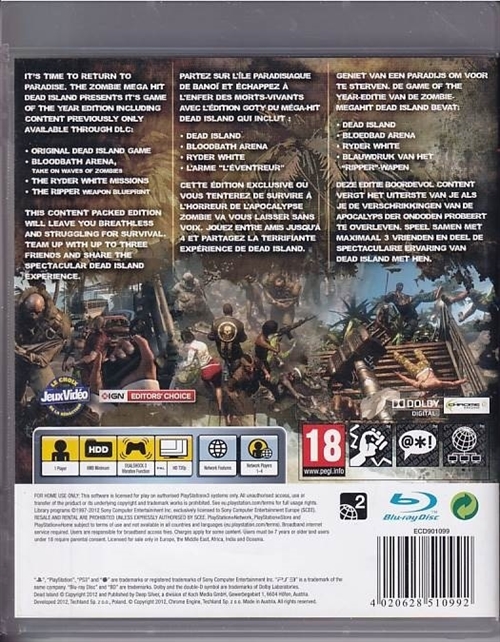Dead Island - Game of the Year Edition - PS3 (B Grade) (Genbrug)